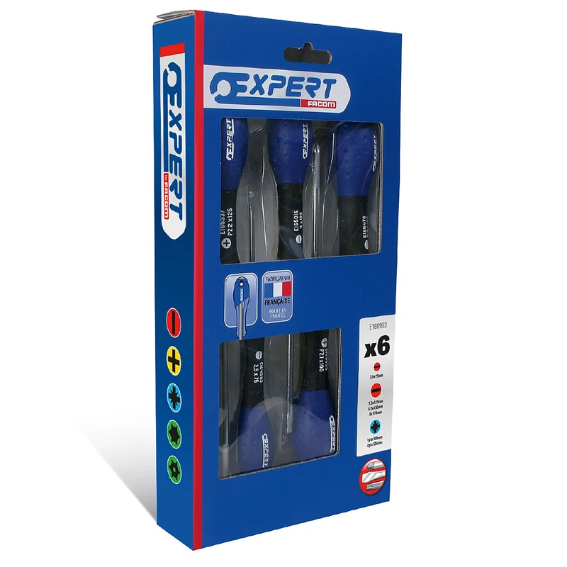 [E160903] Expert - Jeu de 6 tournevis pour vis à fente + Pozidriv®