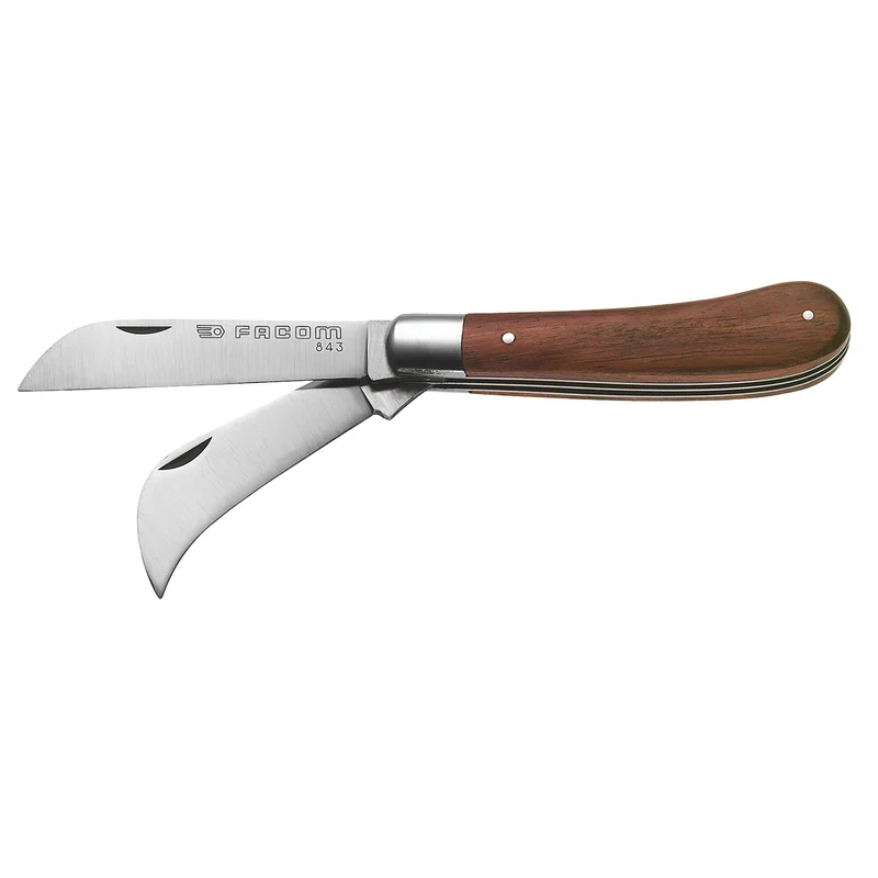[843] Couteau d'électricien manche bois 2 lames