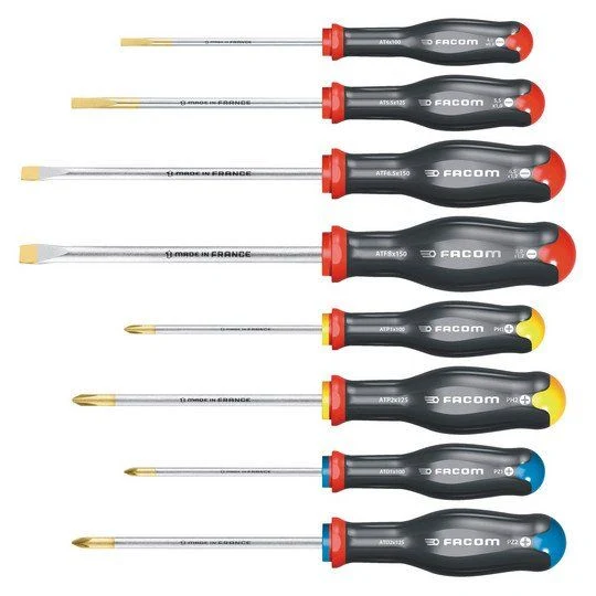 JEU DE 8 TOURNEVIS - FENTE-PHILLIPS - AT.J8PB Facom