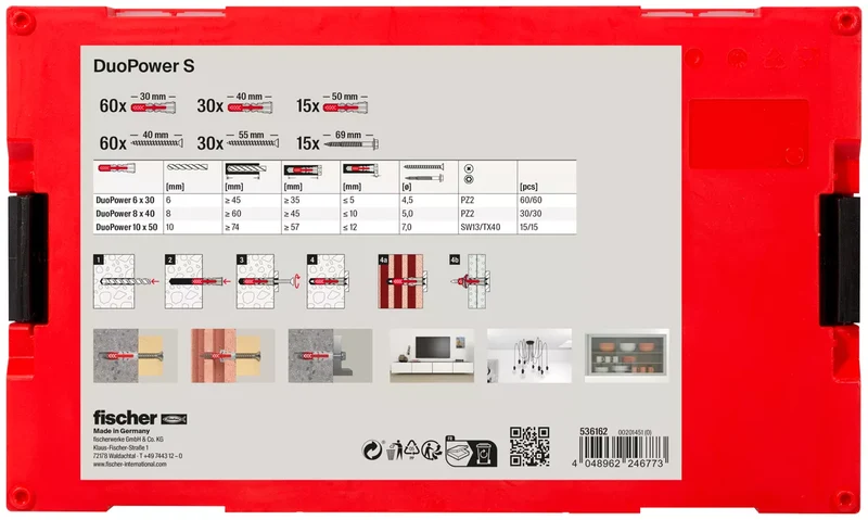 Coffret FixTainer de 105 DuoPower ø6,8,10 avec vis 536162 FISCHER