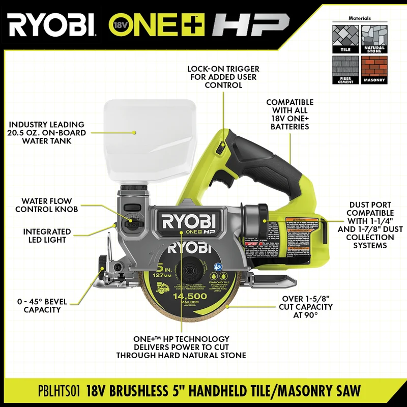 18V ONE+ Brushless 5" Handheld Tile/Masonry Saw