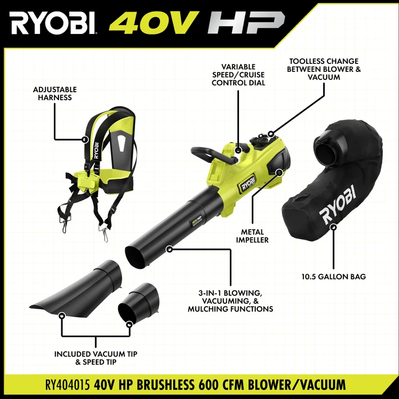40V HP Brushless 600 CFM Blower/Vacuum Kit