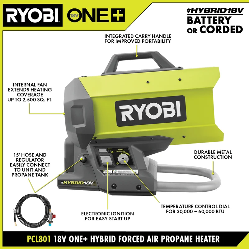 18V ONE+ Hybrid Forced Air Propane Heater