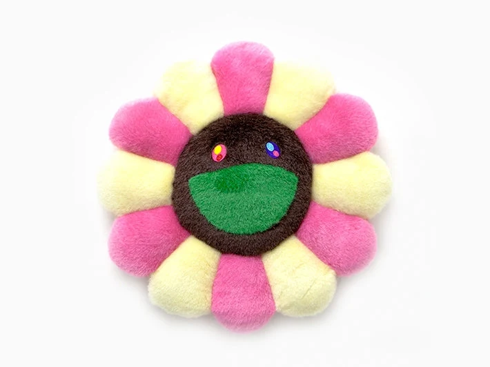 Takashi MURAKAMI - coussin fleur - 30 cm - Rose Ivoire & Marron (bouche verte)