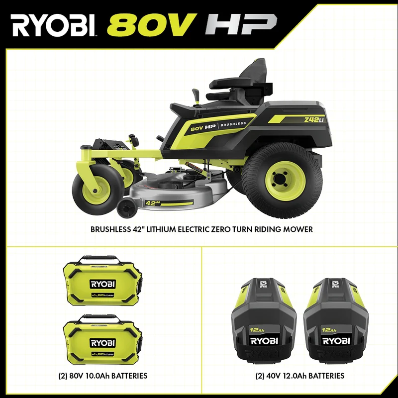 80V HP Brushless 42" Lithium Electric Zero Turn Riding Mower Kit