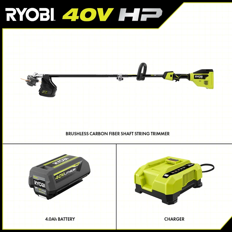 40V HP Brushless 15" Carbon Fiber Attachment Capable String Trimmer