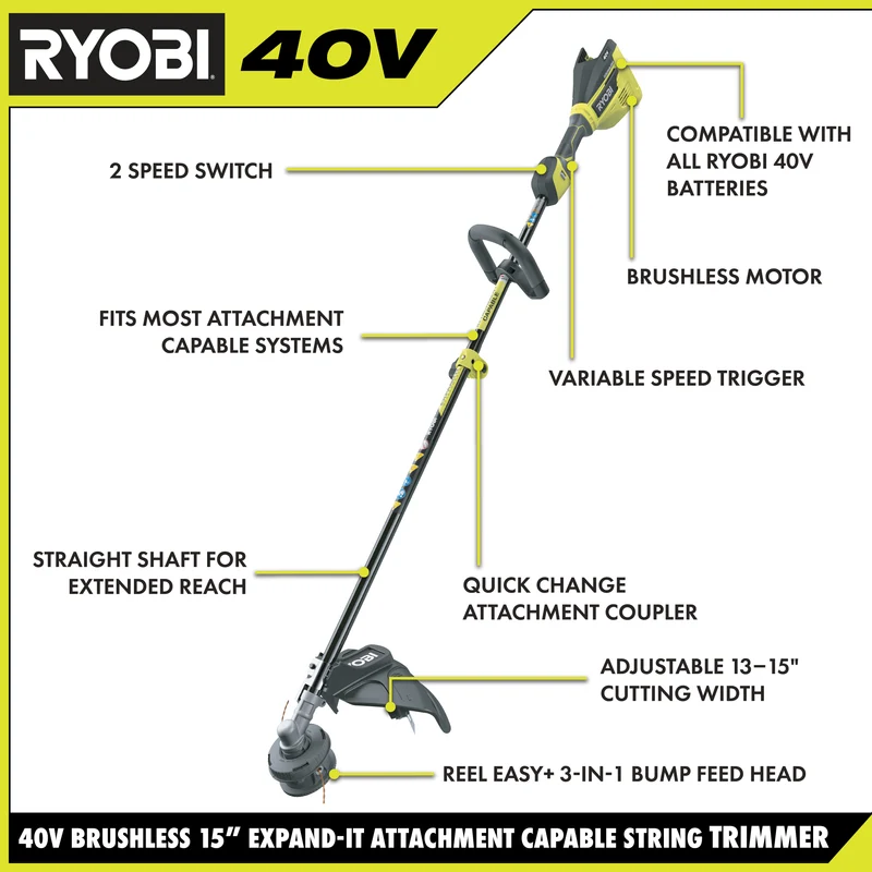 40V Brushless Attachment Capable 15" String Trimmer Kit