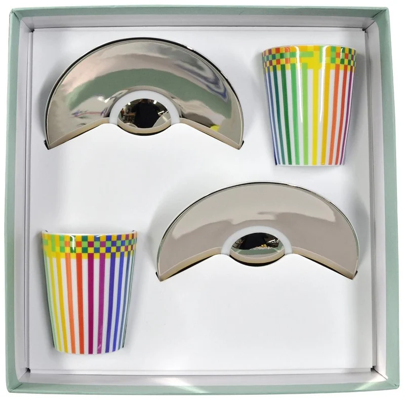 Julio Le Parc - Coffret tasses a cafe (soucoupes platinees)