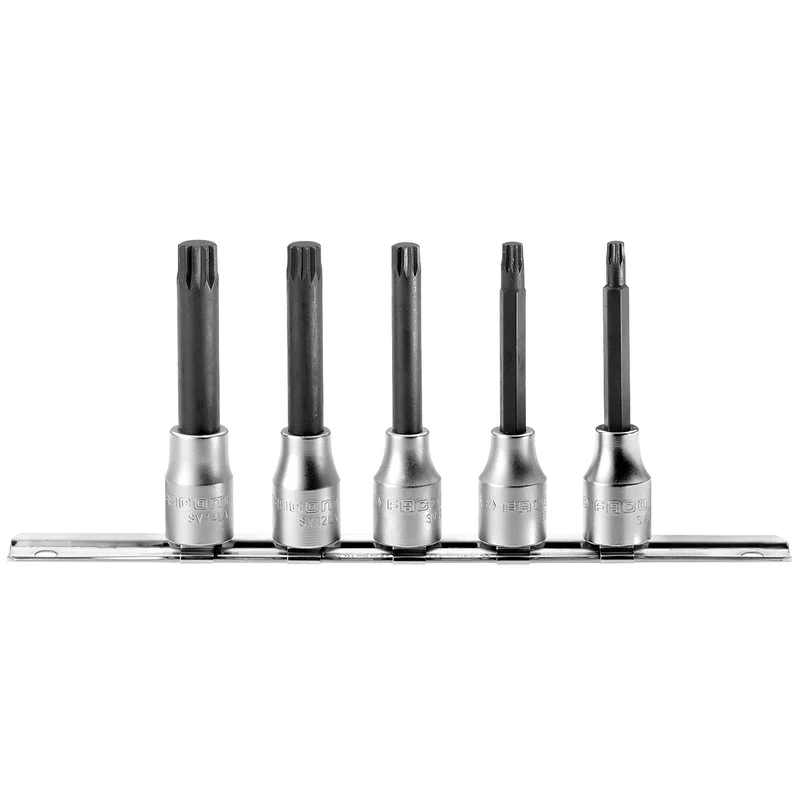 [SV.J5] Jeu de 5 douilles tournevis denture multiple XZN, carré 1/2" 6 à 14 mm