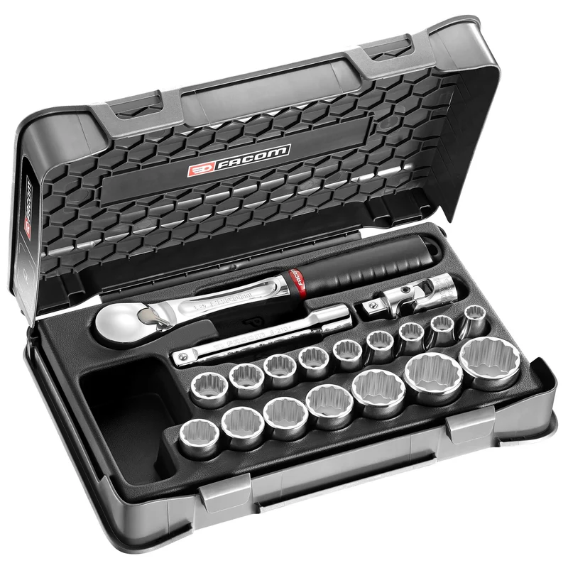 [SL.161-2P12] Coffret douilles, 12 pans métriques, 19 pièces, 1/2"