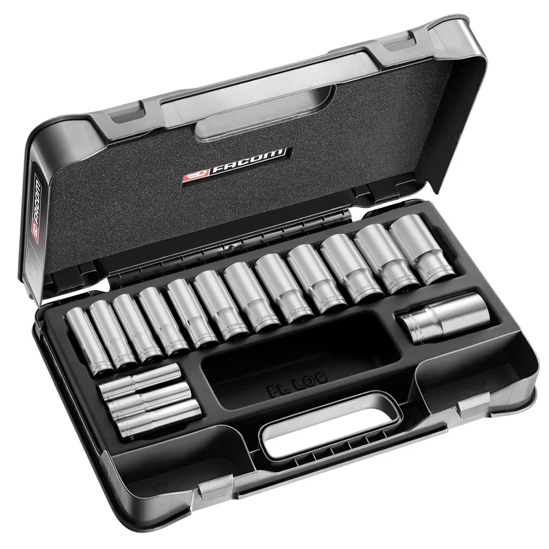 [S.404AE] Coffret douilles longues, 12 pans métriques, 16 pièces, 1/2"