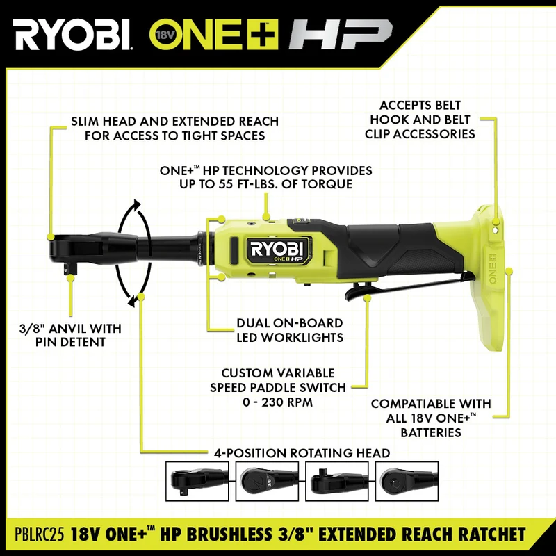 18V ONE+ HP Brushless 3/8" Extended Reach Ratchet Kit