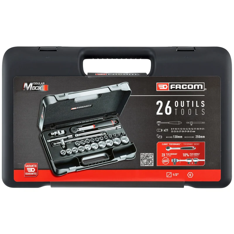 [S.161-4P6] Jeu 26 pièces, douilles 1/2" 6 pans métriques