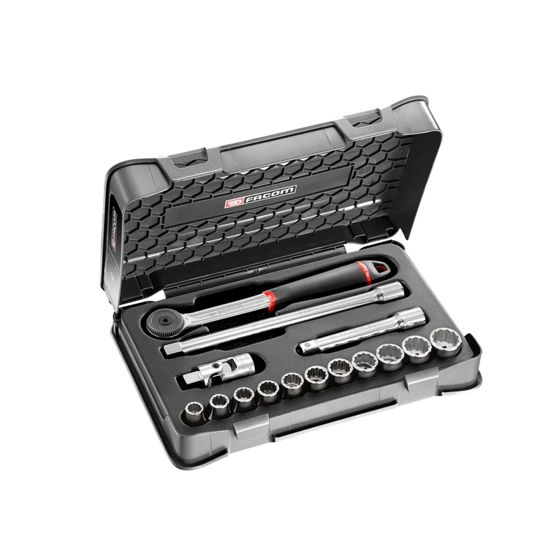 [S.161-1P12U] Coffret douilles, 12 pans en pouces, 15 pièces, 1/2"