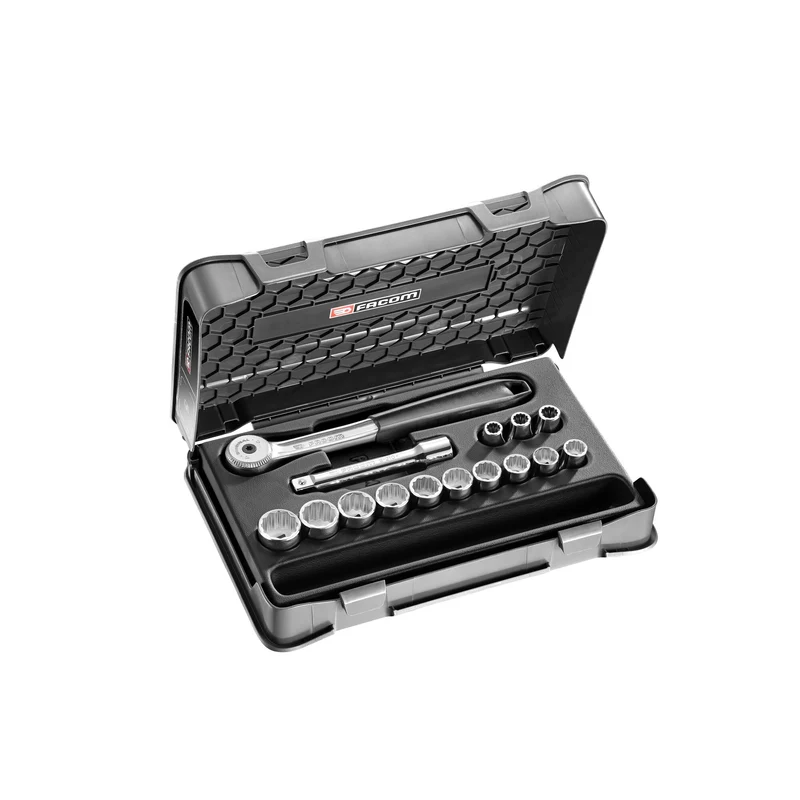 [S.151-1P12] Coffret douilles, 12 pans métriques, 15 pièces, 1/2"