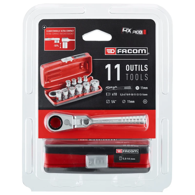 [RXPICO] Coffret douilles 1/4'' hexagonales 6 pans métriques - 11 pièces - R.180HX