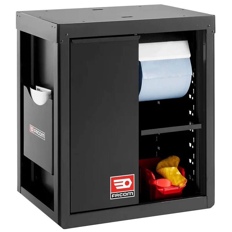 [RWS2-MBSERBS] Meuble bas avec bac de recyclage et support rouleau papier - noir - RWS2