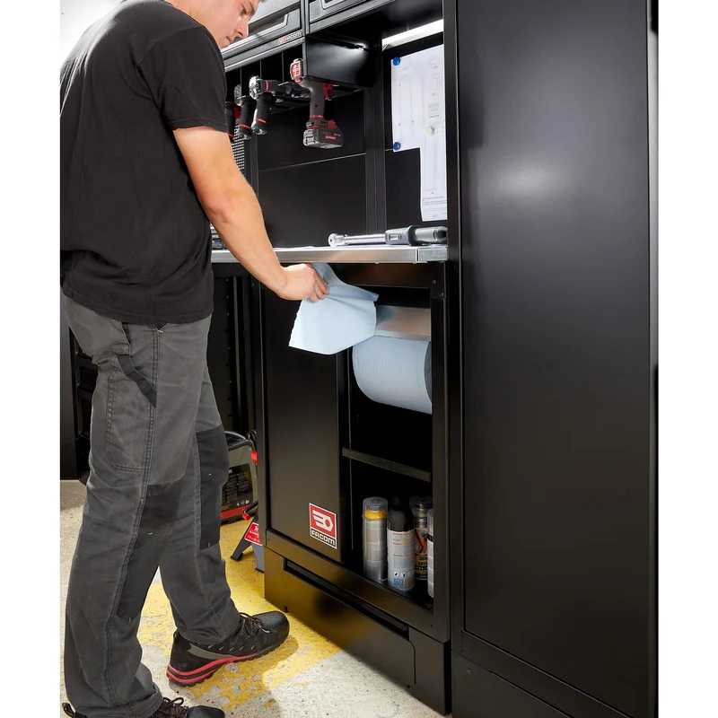 [RWS2-MBSERBS] Meuble bas avec bac de recyclage et support rouleau papier - noir - RWS2