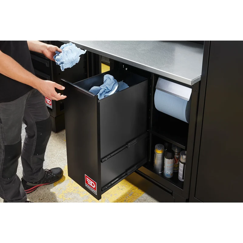 [RWS2-MBSERBS] Meuble bas avec bac de recyclage et support rouleau papier - noir - RWS2