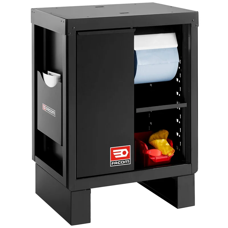 [RWS2-MBSERBS] Meuble bas avec bac de recyclage et support rouleau papier - noir - RWS2