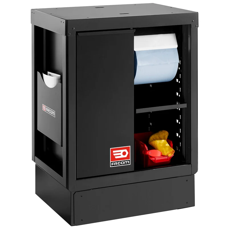 [RWS2-MBSERBS] Meuble bas avec bac de recyclage et support rouleau papier - noir - RWS2