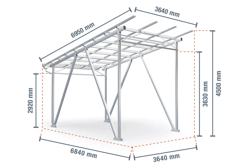 Abri pour camping-car en aluminium avec gouttière, hauteur de passage 2920 mm