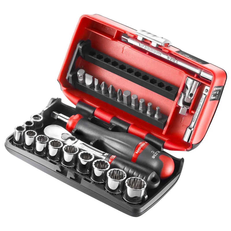 [RL.NANO-U112] Coffret douilles, 12 pans en pouces et embouts, 28 pièces, 1/4"