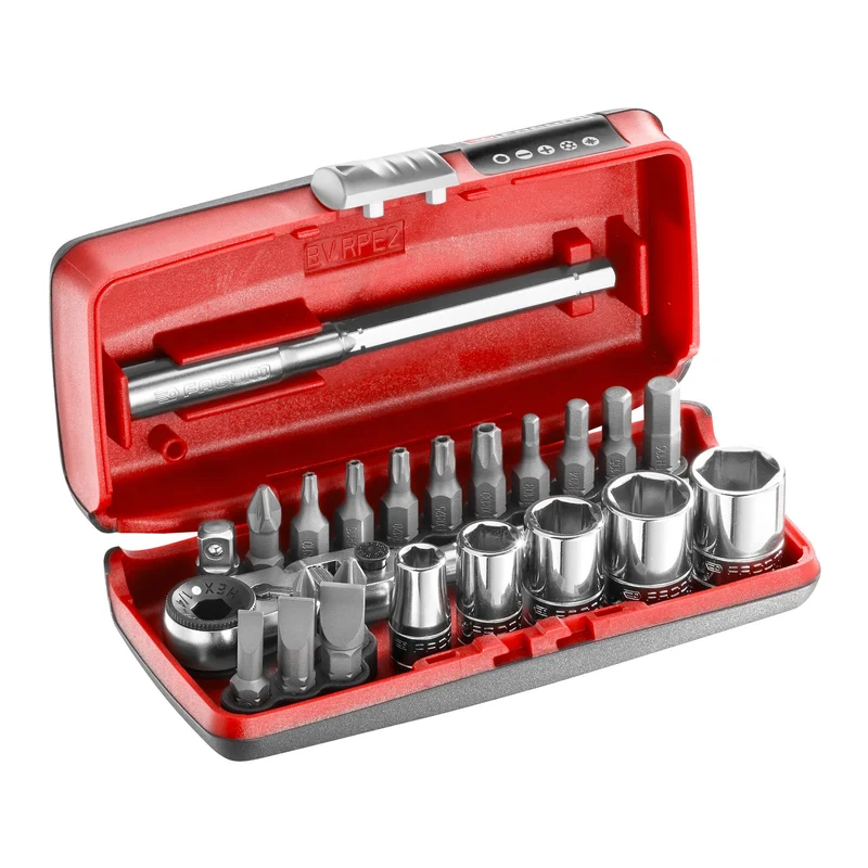 [R1PICO] Coffret douilles, 6 pans métriques et embouts, 23 pièces, 1/4''