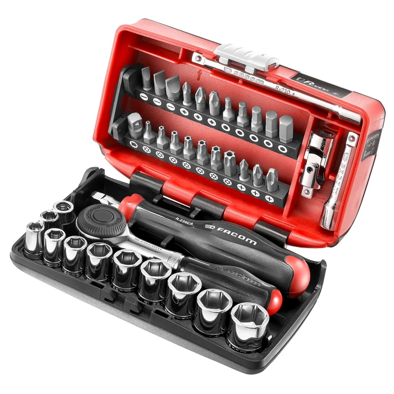 [R.360NANOPB] Jeu de douilles, 6 pans, métriques, 38 pièces, 1/4"