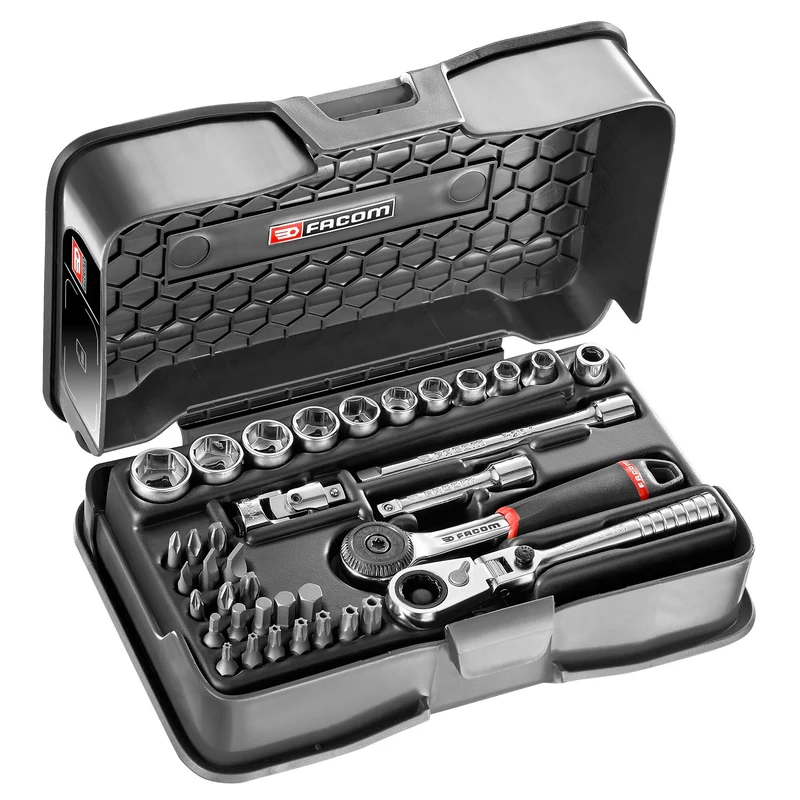 [R.161-6P6HX] Coffret de douilles Hexagonale, 6 pans métriques et embouts, 37 pièces, 1/4''