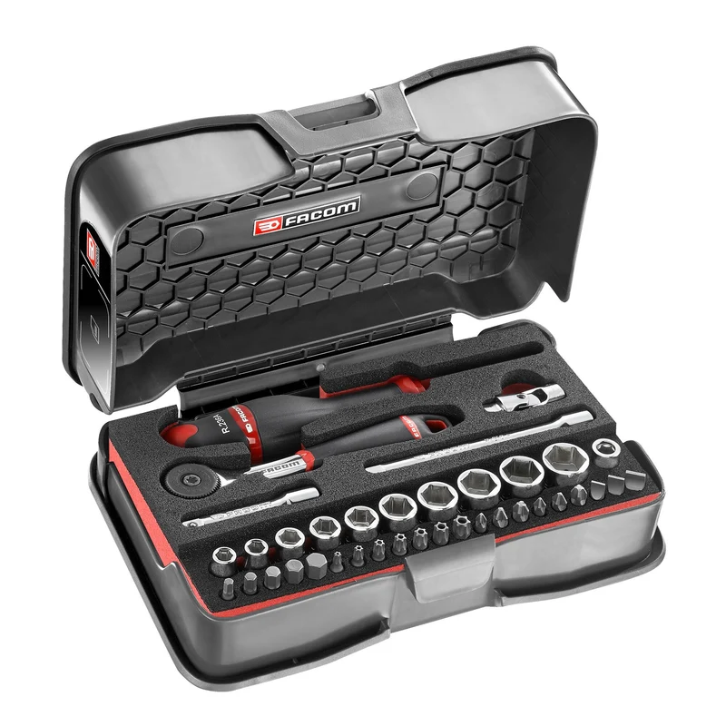 [R.161-6M6] Coffret douilles 1/4" 6 pans métriques et embouts - 37 pièces - Plateau mousse - R.161B