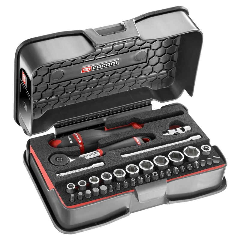 [R.161-6M6] Coffret douilles 1/4" 6 pans métriques et embouts - 37 pièces - Plateau mousse - R.161B