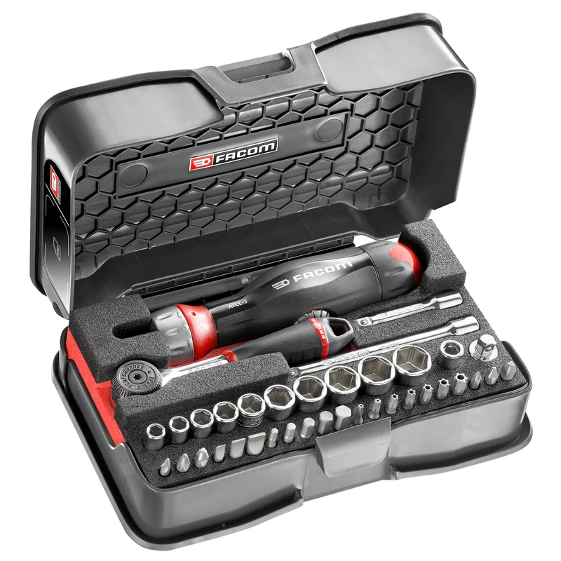 [R.161-6ATCL3PB] Coffret de douilles et embouts 1/4 mixtes avec poignée double cliquet