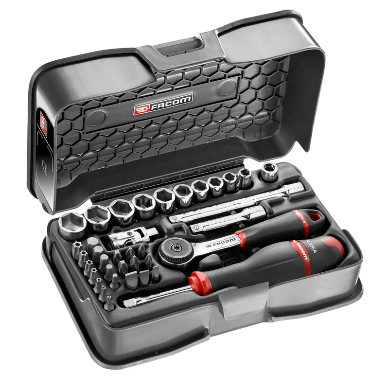 [R.161-5P6U] Coffret douilles, 6 pans en pouces et embouts, 37 pièces, 1/4"