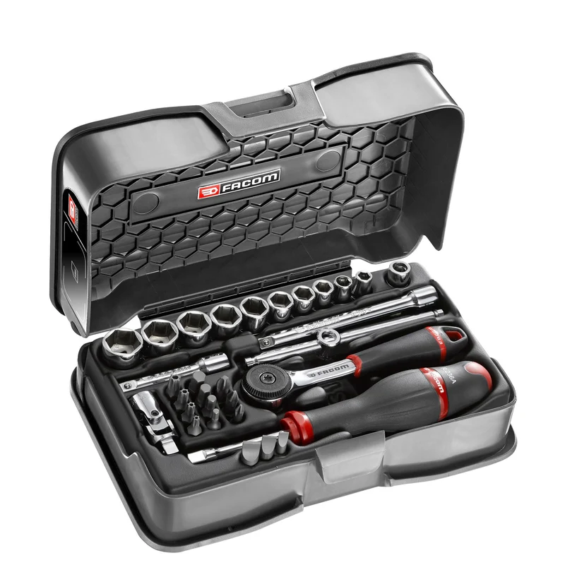 [R.161-5P6] Coffret douilles, 6 pans métriques et embouts, 31 pièces, 1/4"
