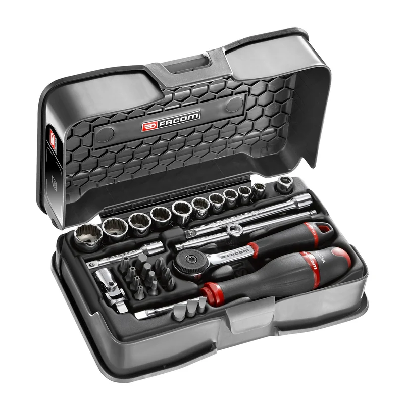 [R.161-5P12] Coffret douilles, 12 pans métriques et embouts, 31 pièces, 1/4"