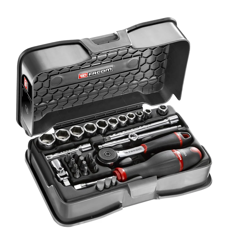 [R.161-4P6U] Coffret douilles, 6 pans en pouces et embouts, 31 pièces, 1/4"