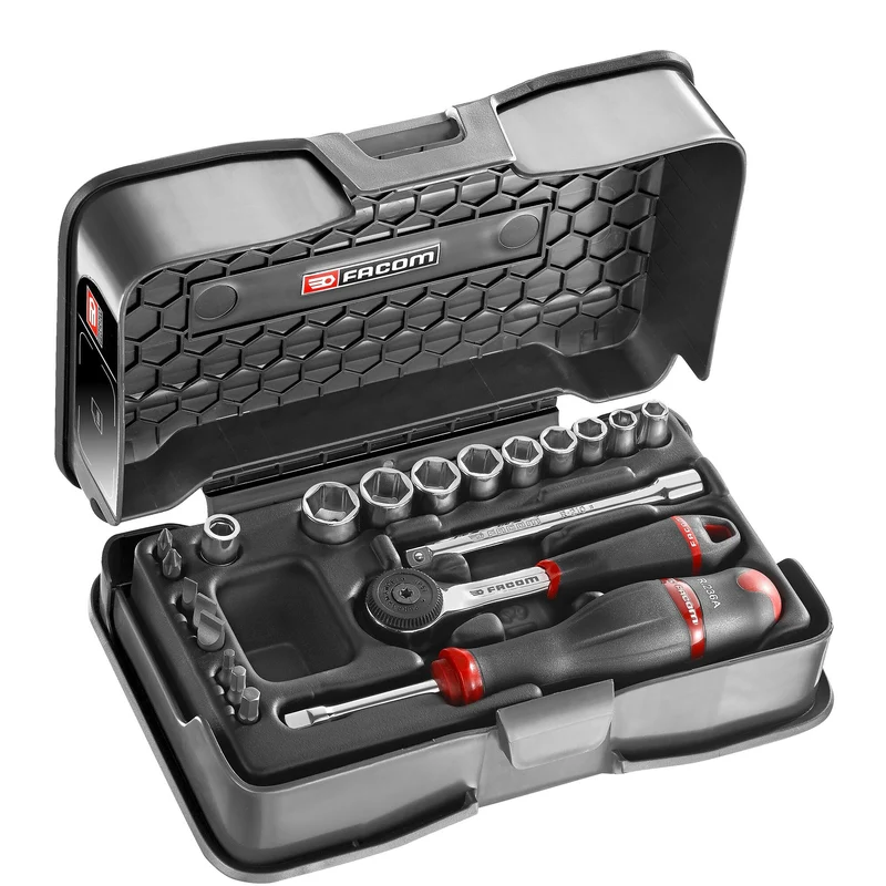 [R.161-4P6] Coffret douilles, 6 pans métriques et embouts, 21 pièces, 1/4"