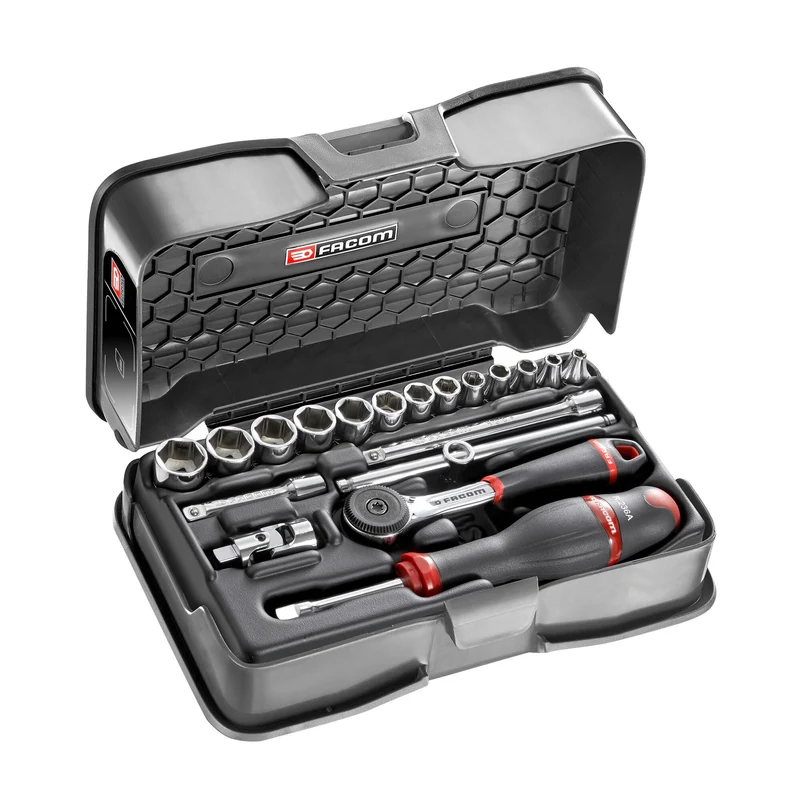 [R.161-3P6] Coffret douilles, 6 pans métriques, 19 pièces, 1/4"
