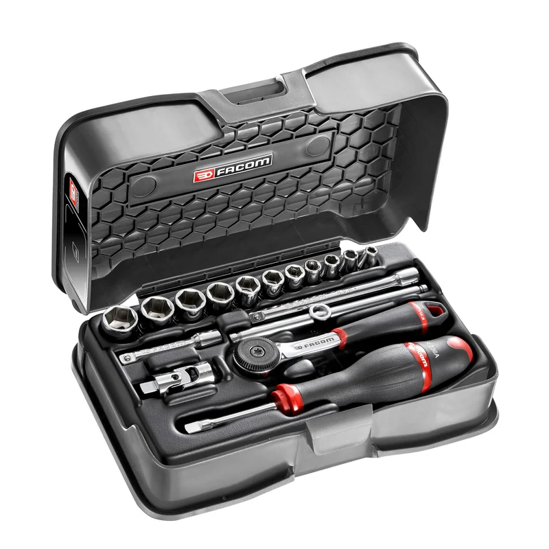 [R.161-2P6U] Coffret douilles, 6 pans en pouces, 17 pièces, 1/4"
