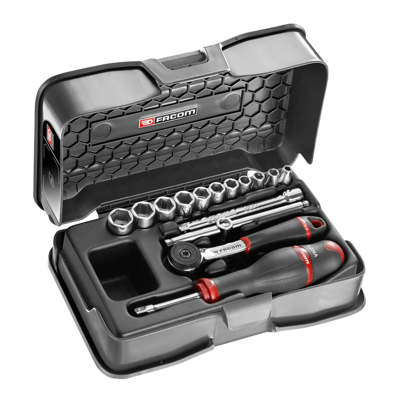 [R.161-1P6U] Coffret douilles, 6 pans métriques, 15 pièces, 1/4"