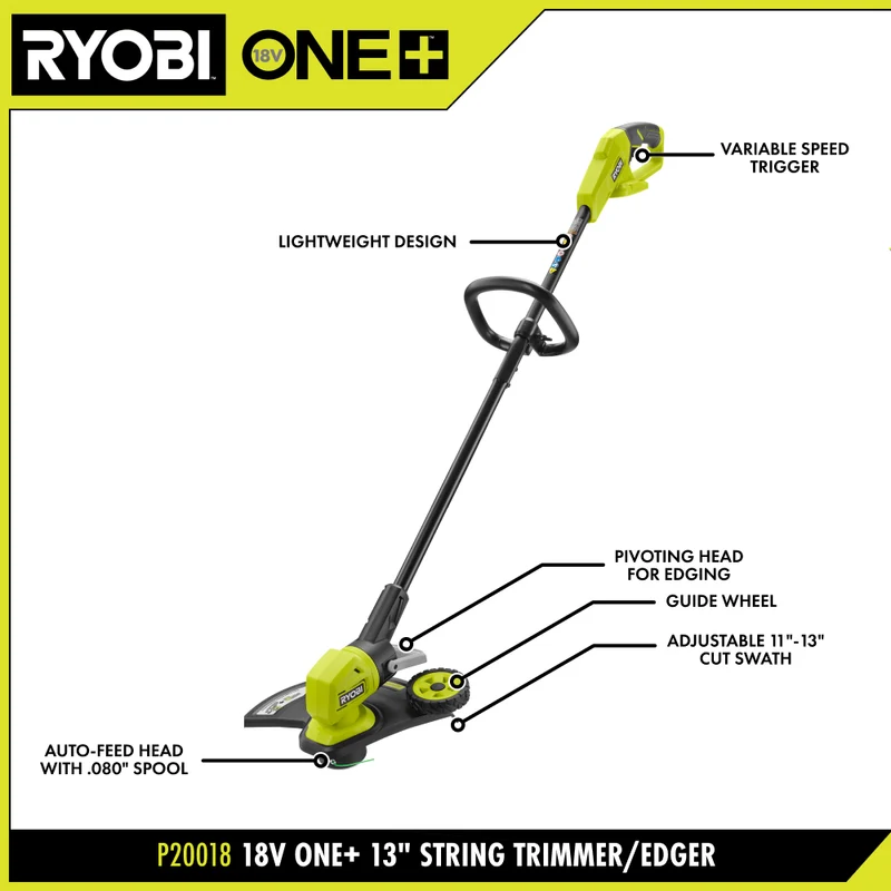 18V ONE+ 13" Cordless Battery String Trimmer/ Lawn Edger with 4.0 Ah Battery and Charger