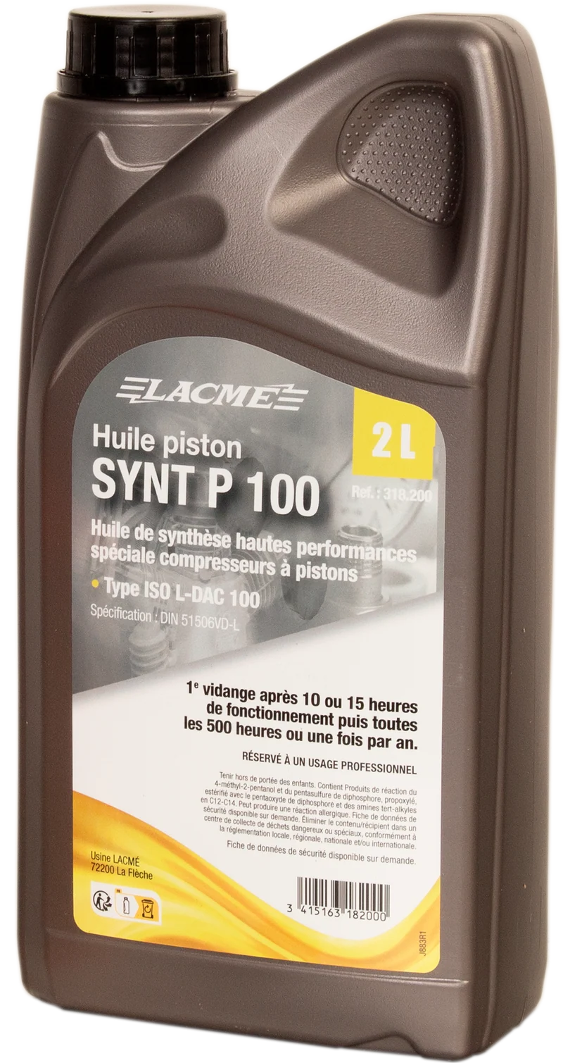 Huile Synthèse P100 Spéciale Compresseurs 2L Type Iso Vg 100 318200 Lacme