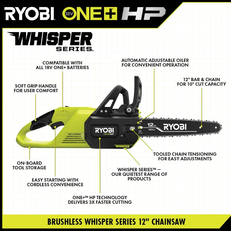 18V ONE+ HP Brushless WHISPER SERIES 12" Chainsaw Kit