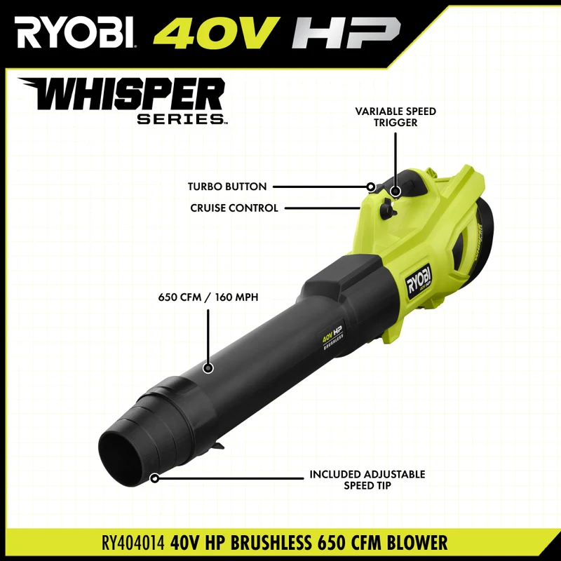 40V HP Brushless 650 WHISPER SERIES CFM Blower