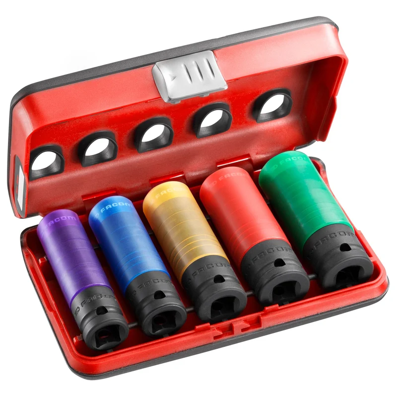 [NSI.5LPB] Coffret de 5 douilles 1/2" longues impact renforcées, 15 à 22 mm