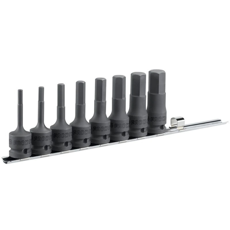 [NSHM.J8] Jeu de 8 douilles tournevis impact pour vis, 6 pans creux métriques sur rack, 1/2"