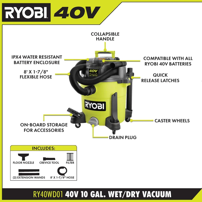 40V 10 Gallon Wet/Dry Vacuum Kit