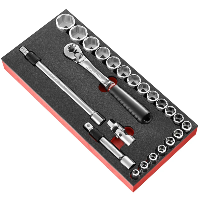 [MODM.SL171-36] Module mousse douilles, 6 pans métriques, 23 pièces, 1/2"