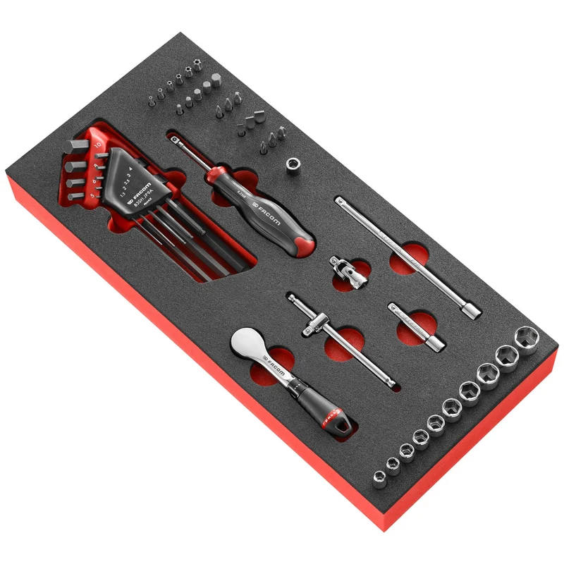 [MODM.R181-36] Jeu de douilles, 6 pans métriques, module mousse, 46 pièces, 1/4"